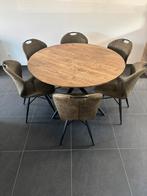 Ronde eettafel (138 cm) mangohout en 6x minot eetstoel, Huis en Inrichting, Tafels | Eettafels, Ophalen, 100 tot 150 cm, Rond