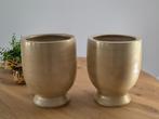 2 ronde bloempotten, beige/goud, Tuin en Terras, Bloempotten, Gebruikt, Rond, Binnen, Minder dan 40 cm
