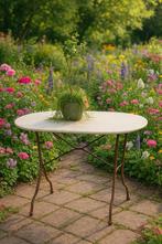 Vintage marmeren tafel met gietijzeren onderstel tuintafel, Ophalen, Gebruikt, Nvt, Metaal