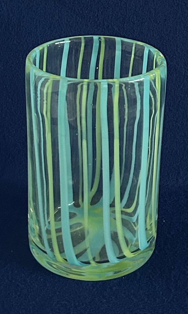 Vaas 16h transparant glas Groene Gele strepen, Antiek en Kunst, Antiek | Vazen, Ophalen