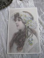 Vintage Kaart - Art Nouveau Dame / Bloemenkrans, Verzenden, 1960 tot 1980, Ongelopen, Overige thema's