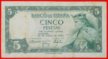 Ⰶ GENERALISSIMO FRANCO (1947-1975): SPAIN 5 PESETAS 1954! beschikbaar voor biedingen