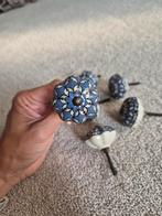 6x Deurknop / meubelknop blauw wit, Huis en Inrichting, Ophalen of Verzenden, Zo goed als nieuw