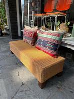 SALE vintage pitriet salontafel, side table, brocante bankje, Ophalen, Gebruikt, 100 tot 150 cm, -