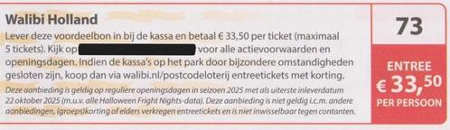 Walibi Holland, Biddinghuizen. Entree € 33,50 p.p. Bon nr 73, Tickets en Kaartjes, Recreatie | Pretparken en Attractieparken, Drie personen of meer