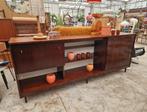 Vintage donker wandkast met grote schuifdeur, 250cm, Ophalen, Gebruikt, Met deur(en), .