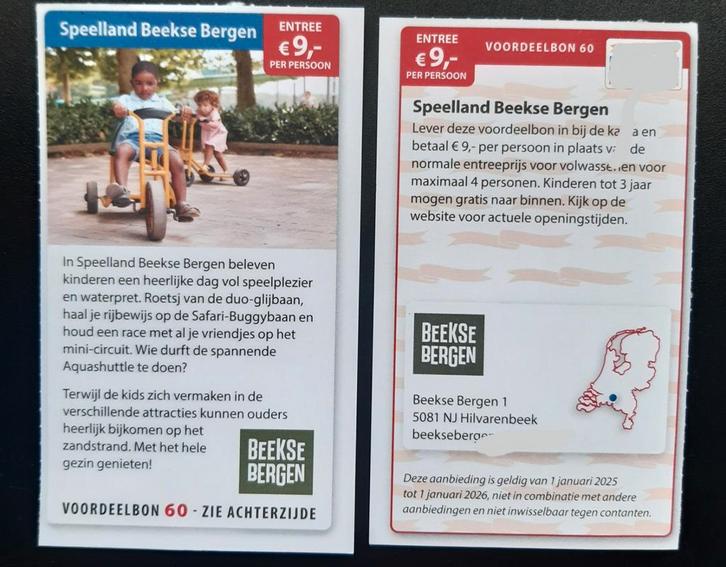 Speelland Beekse Bergen entree €9,- p.p, Tickets en Kaartjes, Kortingen en Cadeaubonnen, Drie personen of meer, Overige typen