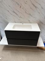 Badkamermeubel 100cm - Zwart eiken- solid surface wastafel, Nieuw, Minder dan 100 cm, Wastafelkast, 25 tot 50 cm