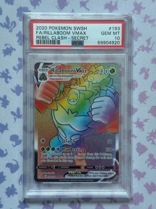 Rillaboom Vmax Rainbow 193 Pokémon Rebel Clash 2020 PSA 10, Hobby en Vrije tijd, Verzamelkaartspellen | Pokémon, Nieuw, Losse kaart