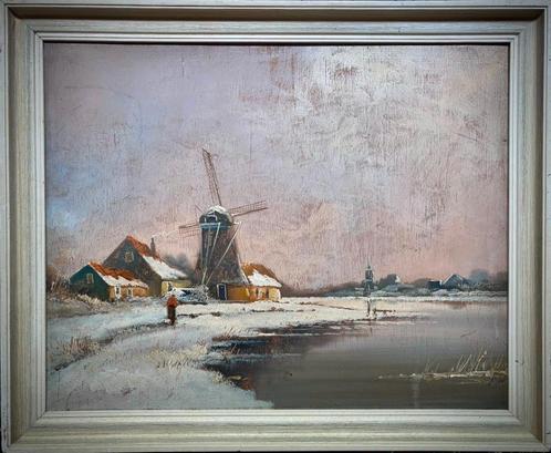 A. Jans - winterlandschap in de stijl van Louis Apol, Antiek en Kunst, Kunst | Schilderijen | Klassiek, Ophalen of Verzenden
