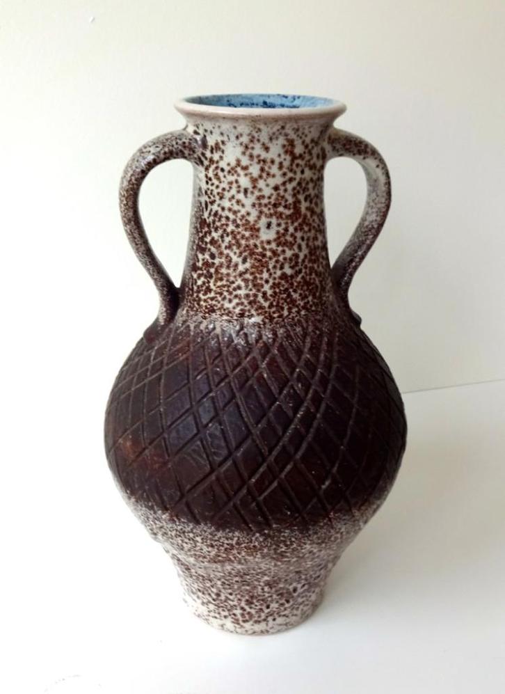 Keramiek vaas twee oren bruin beige gespikkeld Jasba 1187-g, Antiek en Kunst, Antiek | Keramiek en Aardewerk, Ophalen of Verzenden
