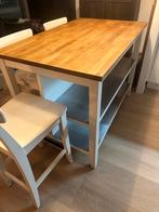 IKEA Keukeneiland + 3 Barstoelen, Ophalen, Gebruikt, 100 tot 150 cm, Eikenhout