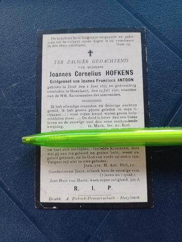 Bidprentje Doel Hoeylaert Joannes Hofkens 1853 122 beschikbaar voor biedingen