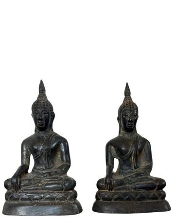 Oude Thaise Bronzen Boeddhabeelden – Set van 2 beschikbaar voor biedingen