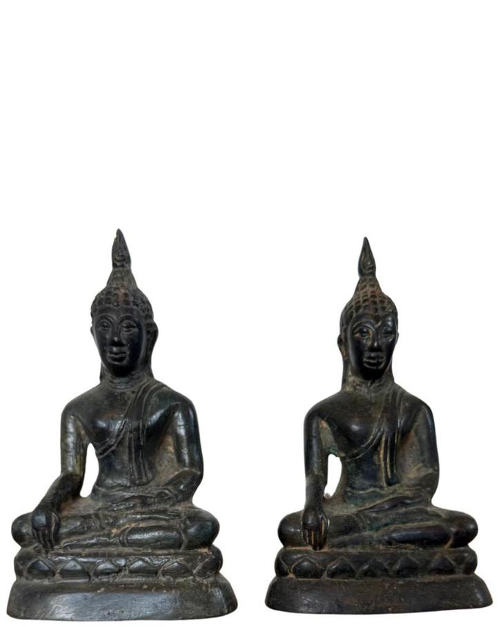 Oude Thaise Bronzen Boeddhabeelden – Set van 2, Huis en Inrichting, Woonaccessoires | Boeddhabeelden, Gebruikt, Ophalen of Verzenden