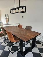 Eettafel met houten blad en stalen frame, Huis en Inrichting, Tafels | Eettafels, Ophalen, Gebruikt, 200 cm of meer, 50 tot 100 cm