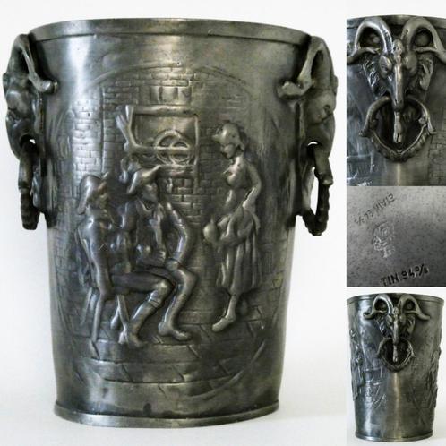 Fraaie Champagne emmer van tin met ramskop ram handgrepen, Antiek en Kunst, Antiek | Woonaccessoires, Ophalen of Verzenden