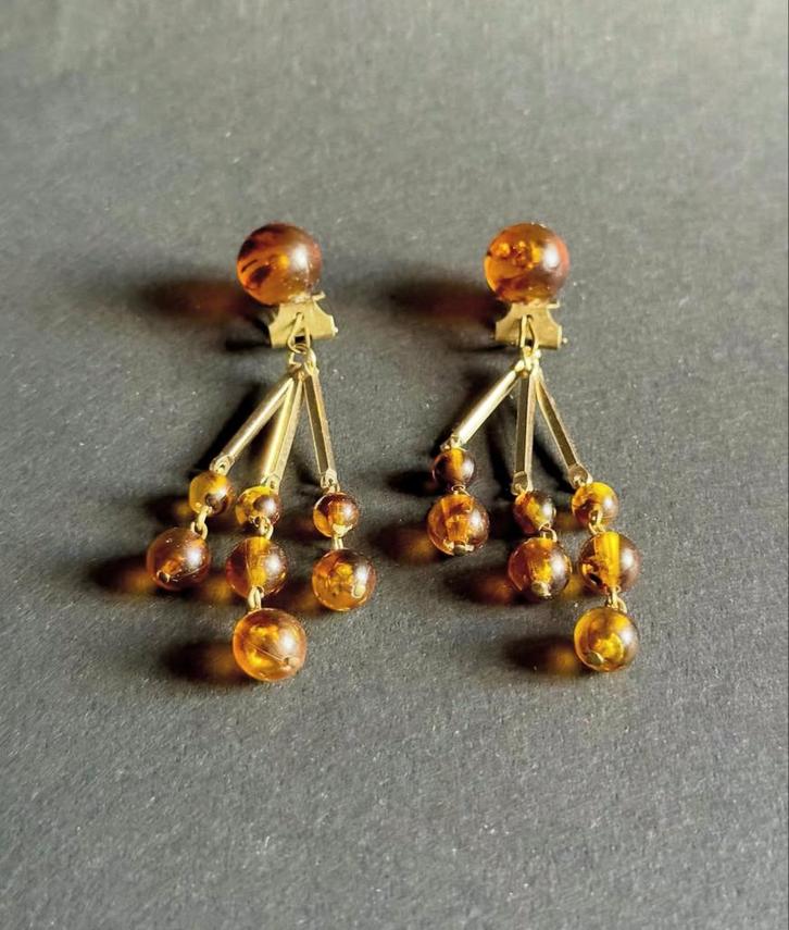 vintage barnsteen oorhangers, Sieraden, Tassen en Uiterlijk, Oorbellen, Zo goed als nieuw, Overige materialen, Ophalen