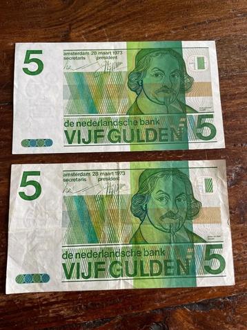Bankbiljet 5 gulden, 2 stuks beschikbaar voor biedingen