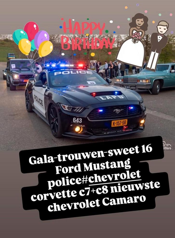 Trouwauto gala auto huren camaro corvette mustang politie, Diensten en Vakmensen, Verhuur | Auto en Motor, Personenauto, Trouwauto