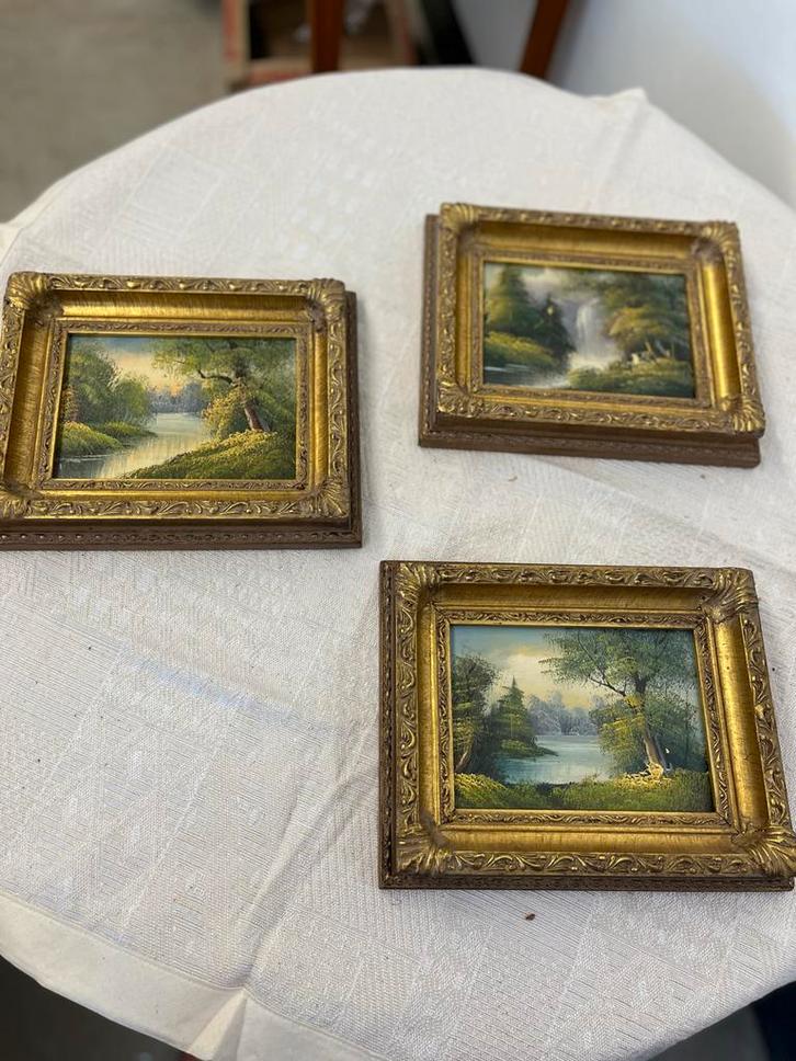 Drie kleine schilderijen met landschappen, Antiek en Kunst, Kunst | Schilderijen | Klassiek, Ophalen