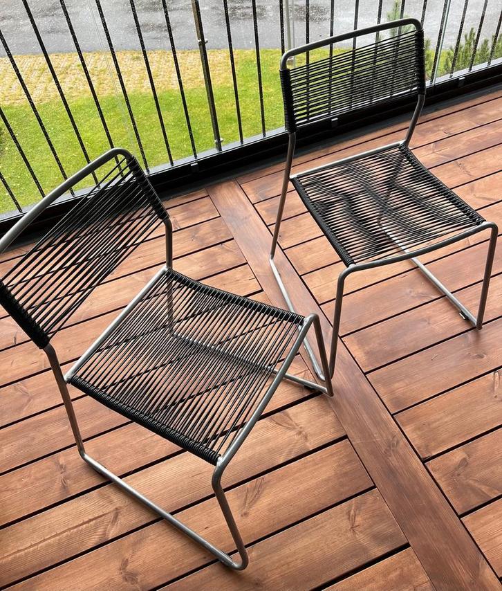 2 Lisa Norinder Melker Spaghetti Stoelen, Huis en Inrichting, Stoelen, Gebruikt, Twee, Metaal, Zwart, Ophalen of Verzenden