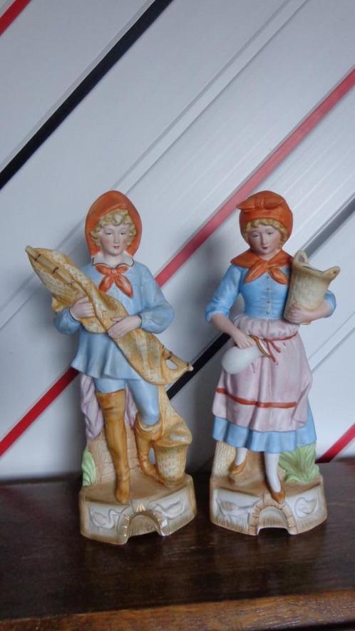 Antiek porseleinen koppel Vissers Man-Vrouw, Verzamelen, Beelden en Beeldjes, Gebruikt, Mens, Ophalen