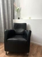 Te koop 2 zwart leren fauteuils, Ophalen, Gebruikt, Minder dan 75 cm, Leer