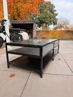 Gratis af te halen: Stalen salontafel met glas, Huis en Inrichting, Tafels | Salontafels, Ophalen, Gebruikt, 100 tot 150 cm, 50 tot 100 cm