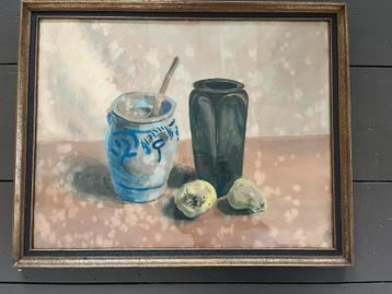 Schilderij krijt waterververf stilleven gesigneerd J. Honig beschikbaar voor biedingen