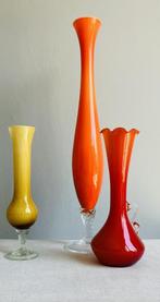 Empoli Opaline glas vintage vazen Italiaans rood oranje geel, Ophalen