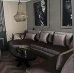 U bank velvit visgraat beige bruin taupe, Hoekbank, 300 cm of meer, Ophalen of Verzenden, Zo goed als nieuw
