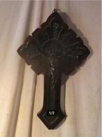 Prachtig Antiek Kruisbeeld in hout en metaal - 39cm, Antiek en Kunst, Antiek | Religie, Ophalen of Verzenden