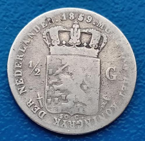 1/2 gulden 1859 - Willem III, Postzegels en Munten, Munten | Nederland, ½ gulden, Koning Willem III, Zilver, Verzenden
