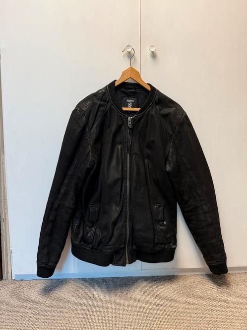 Tigha Premium Leather Bomber Jacket Black XL, Kleding | Heren, Jassen | Winter, Zo goed als nieuw, Maat 52/54 (L), Zwart, Ophalen of Verzenden