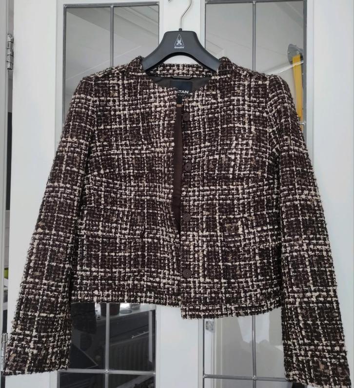 Natan Tweed Blazer Maat M, Kleding | Dames, Jasjes, Kostuums en Pakken, Gedragen, Jasje, Maat 38/40 (M), Bruin, Ophalen of Verzenden