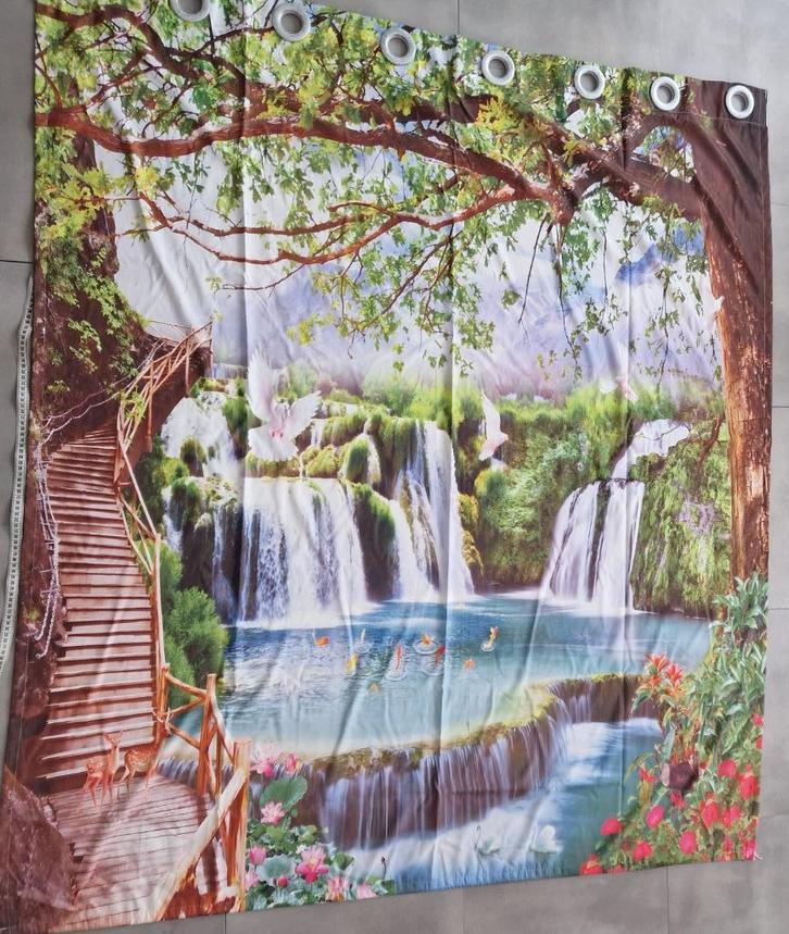 gordijn buiten binnen met ogen waterval 3 x aanwezig 150x165, Huis en Inrichting, Stoffering | Gordijnen en Lamellen, Gebruikt