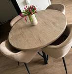 Fineer eiken tafel met zwarte poten., Ophalen, Zo goed als nieuw