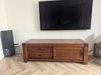 TV-meubel massief hout 157,5x52x54,5 cm – schuifdeur & lades, Ophalen, Gebruikt, Minder dan 100 cm, Kersenhout