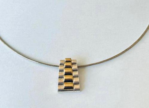 Zilveren spang met moderne vergulde JPC hanger, Sieraden, Tassen en Uiterlijk, Kettingen, Zo goed als nieuw, Zilver, Verzenden