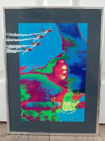 Schilderij lijst met afbeelding zeefdruk F16 jager Fokker beschikbaar voor biedingen