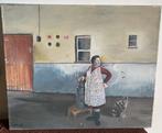 Schilderij van een vrouw met kat, Antiek en Kunst, Ophalen of Verzenden