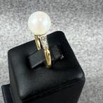 Gouden Ring | 18k* | 3,15g | parel+briljant | 15,5 | 371482, Gebruikt, Ophalen of Verzenden, Kleiner dan 17, Dame