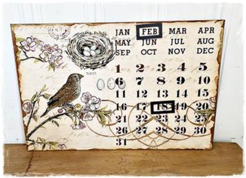 SALE! Prachtige brocant metalen kalender met vogelgezang  beschikbaar voor biedingen