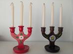 2 Zweedse kandelaars driepoot voor kleine kaarsjes, Huis en Inrichting, Woonaccessoires | Kandelaars en Kaarsen, Gebruikt, Rood