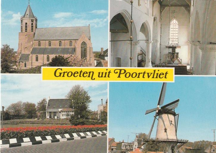 POORTVLIET Kerk Plantsoen Molen Groeten, Verzamelen, Ansichtkaarten | Nederland, Ongelopen, Zeeland, 1980 tot heden, Verzenden