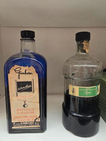 3 antieke Gimborn items 2 Grote Liter flessen inkt & stempel beschikbaar voor biedingen
