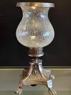 Groot Windlicht met Voet 43cm Craquelé Glas, Ophalen, 25 tot 50 cm, Zo goed als nieuw, Metaal