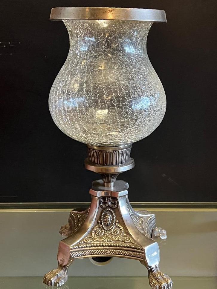 Groot Windlicht met Voet 43cm Craquelé Glas, Huis en Inrichting, Woonaccessoires | Kandelaars en Kaarsen, Zo goed als nieuw, Kandelaar