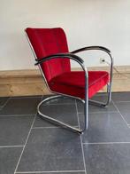Gispen 412 fauteuil, chroom, nieuwe donkerrode ribstof, Huis en Inrichting, Design, 75 tot 100 cm, Zo goed als nieuw, Metaal